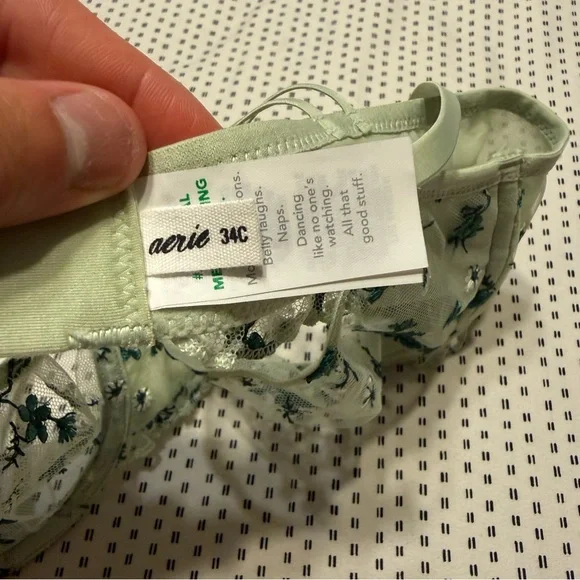 aerie Dusty Sage Show Off Embroidery Unlined Bra 34C NWOT Preppy Florals - Picture 6 of 10